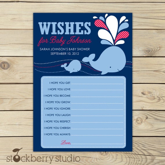 Whale Baby Shower Wishes for Baby Advice Printable Card Il_570xn