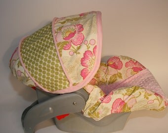 Lotus Baby Girl infant car seat cover, girl baby seat cover, baby car seat cover - FREE reversible strap covers- Made to order