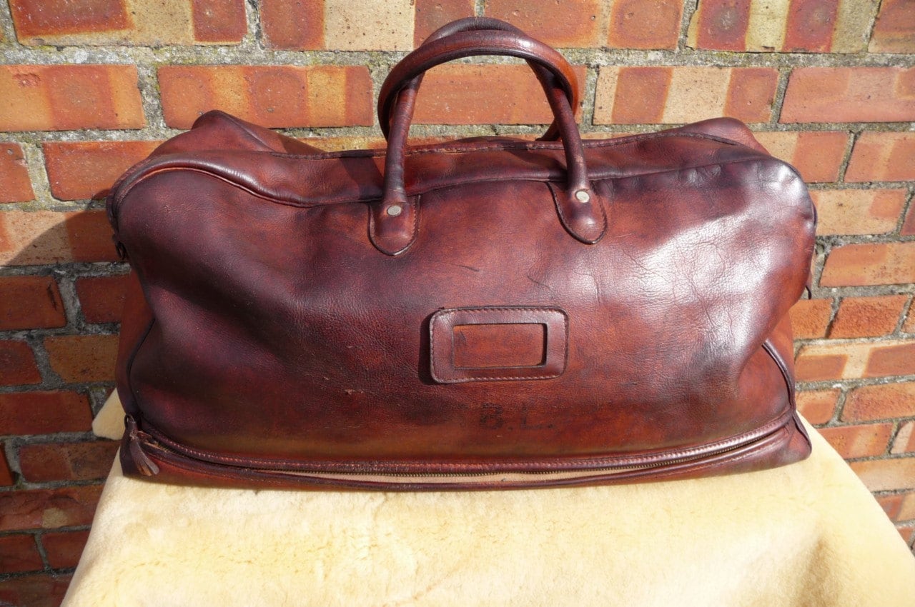 Vintage Leather Travel Bag Duffle Duffel Holdall