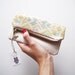 Tribal navajo pouch pastel and beige zipper foldover clutch imitation suede fabric with ethnic handpainted pattern