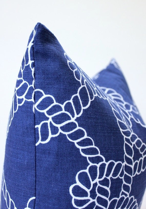 Rope Nautical Navy Blue Designer Pillow Cover by WhitlockandCo