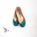 up-cycled soft suede ballet flats in teal.