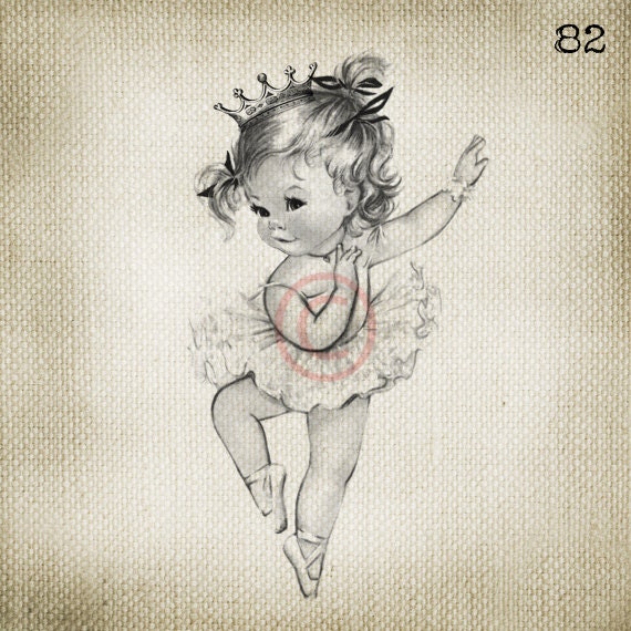 Vintage Baby Girl Princess Ballerina LARGE Digital Vintage