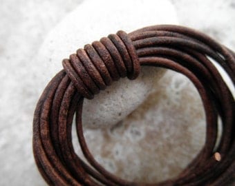 Leather Cord Round - 2mm -Natural Dye Red Brown - Sold by the Yard