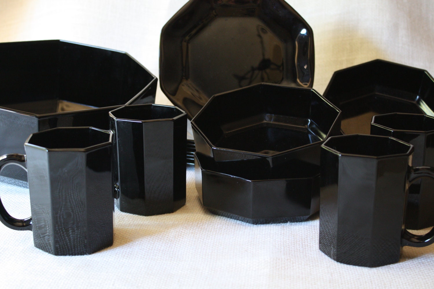 Vintage French Dinnerware Black Glass Octagon