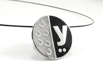 Initial Pendant, Sterling Silver, Personalized, Custom, Initial, Necklace, Black, White, Modern, Contemporary