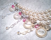 Party name pearl name monogram bracelet SET of four personalized ...