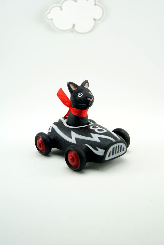 Black Cat In Miniature Car