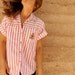 PINK & white VERTICAL striped 80s 90s nautical CREST preppy button up
