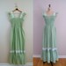 Vintage 1960s Maxi Dress / Green and White Gingham Hippie Dress