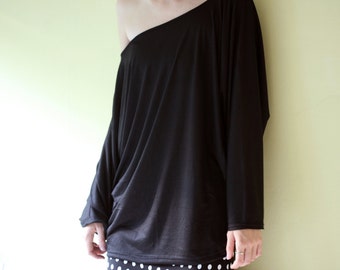 Black cotton oversized kimano type shirt, tunic