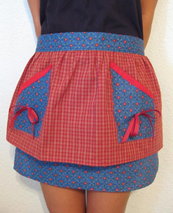 Items similar to Half Apron with Pockets Double Layered Blue Floral and