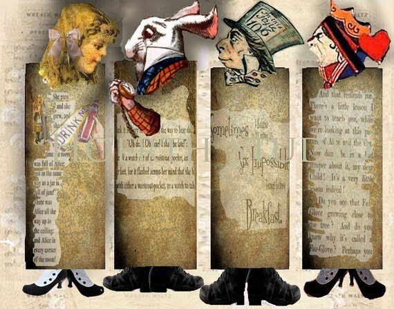 Alice in Wonderland Printable Bookmark Collage Fairytale Instant digital download