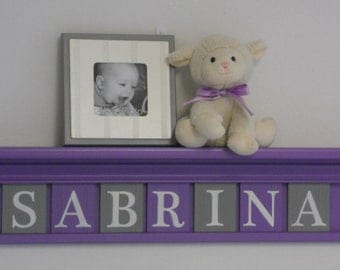 Baby Girl Nursery - Grey and Purple Nursery Decor - Wooden Wall Letters on Lilac Shelf - Custom Name Shelf