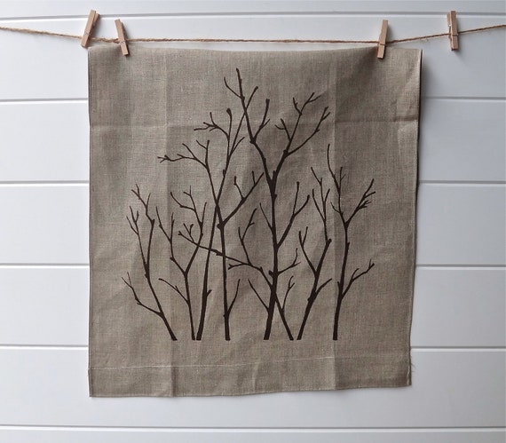 Linen Kitchen Towel with Branches Natural Brown by printworthy