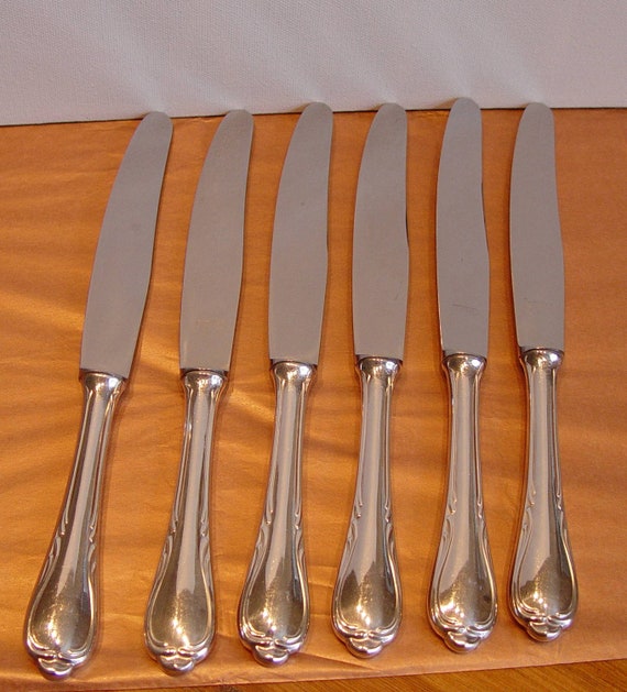 6 German SILVERPLATE Silver Plate Dinner Knives by calicoartist