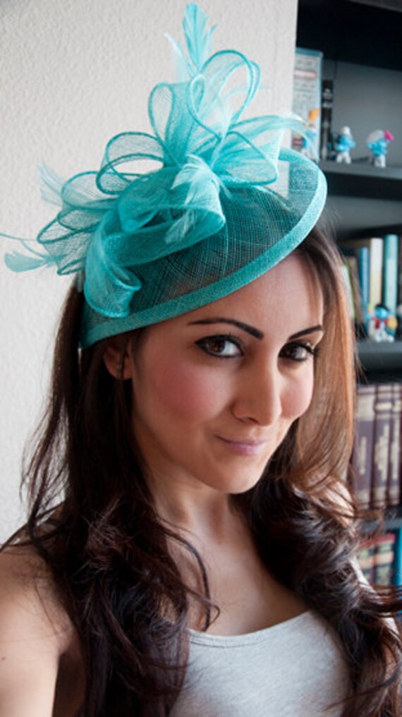 Aqua Blue Fascinator Penny Mesh Hat Fascinator with by EyeHeartMe