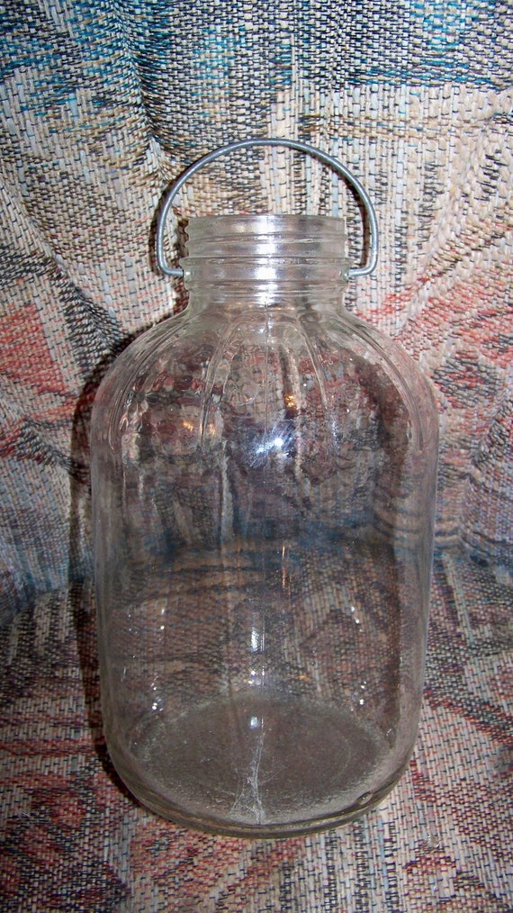 Vintage Antique Tall Large Glass Jar With Metal Handle By Pohlmans