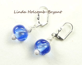 Earrings of Blue Handmade Lampwork Glass Beads