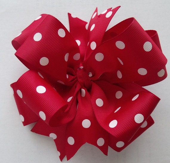 Hair Bow Big Sassy Red Polka Dot Beautiful Double Layered