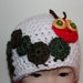 Baby Girl, Baby Boy, Crochet Baby Hat - Very Hungry Caterpillar - Baby Hat - White, 0 - 3 months, READY TO SHIP