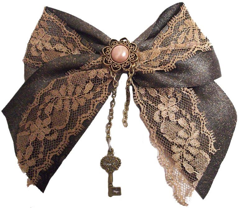 Victorian Lace Gold Steampunk Hair Bow Clip