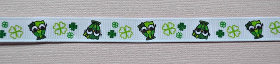 St patty's day owls on white 3/8" grosgrain ribbon Il_570xn