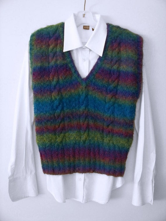 Cable Knit Mohair V-neck Vest by angharadgruffyd on Etsy