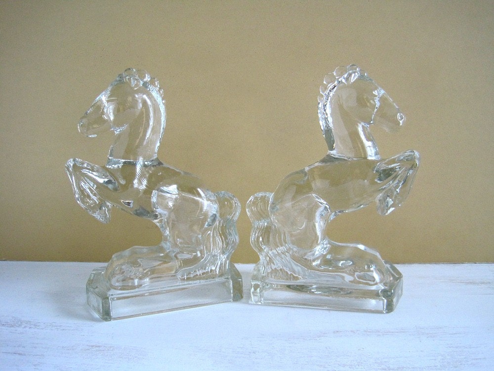 square glass horse bookends