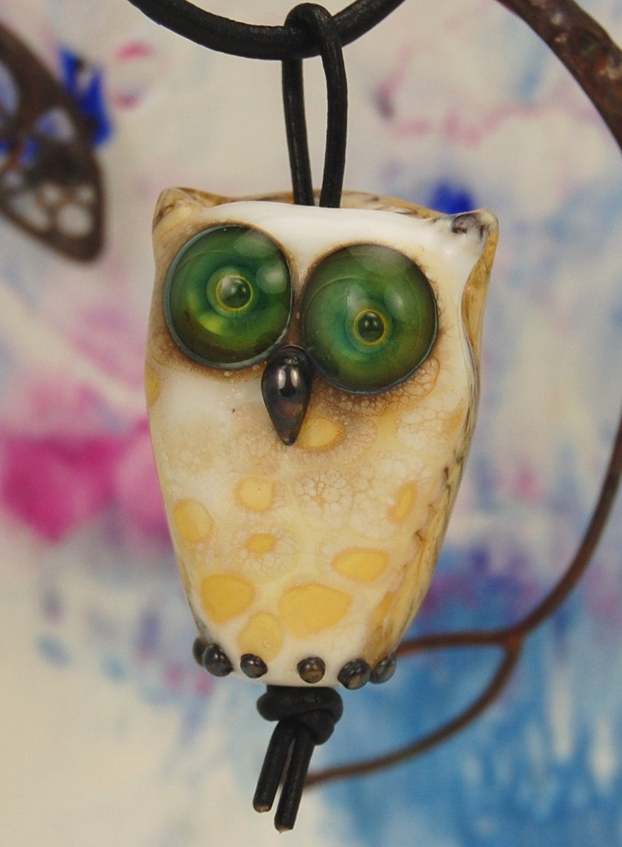 Owl Bead Handmade Lampwork Glass Bead Owl Pendant By Glassdaft 5264