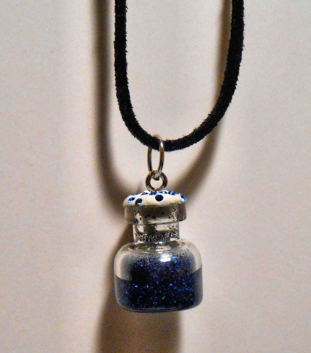 Blue glitter jar necklace