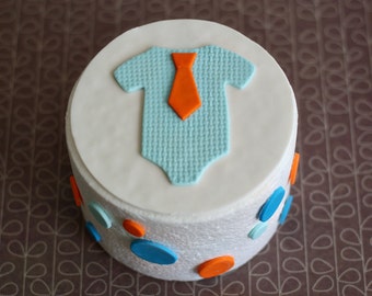 Fondant Baby Onesie with Tie and Polka Dot Cake Decorations for Decorating a Baby Shower Cake or Smash Cake