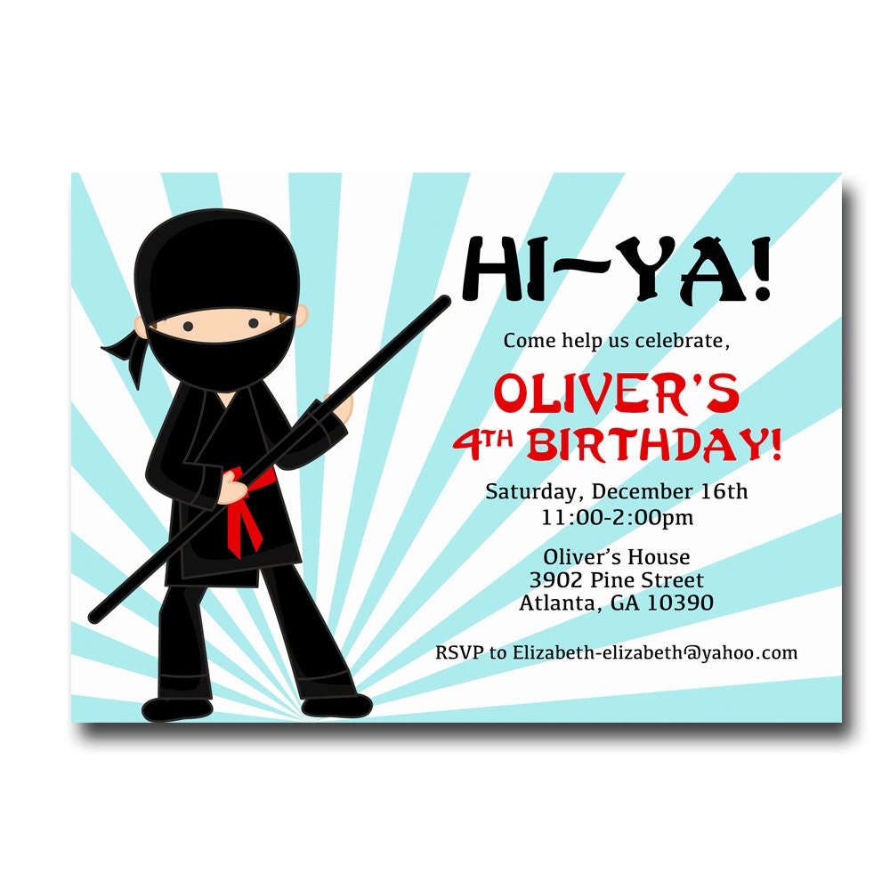 Printable Ninja Birthday Invitation Boy Birthday Party Invite