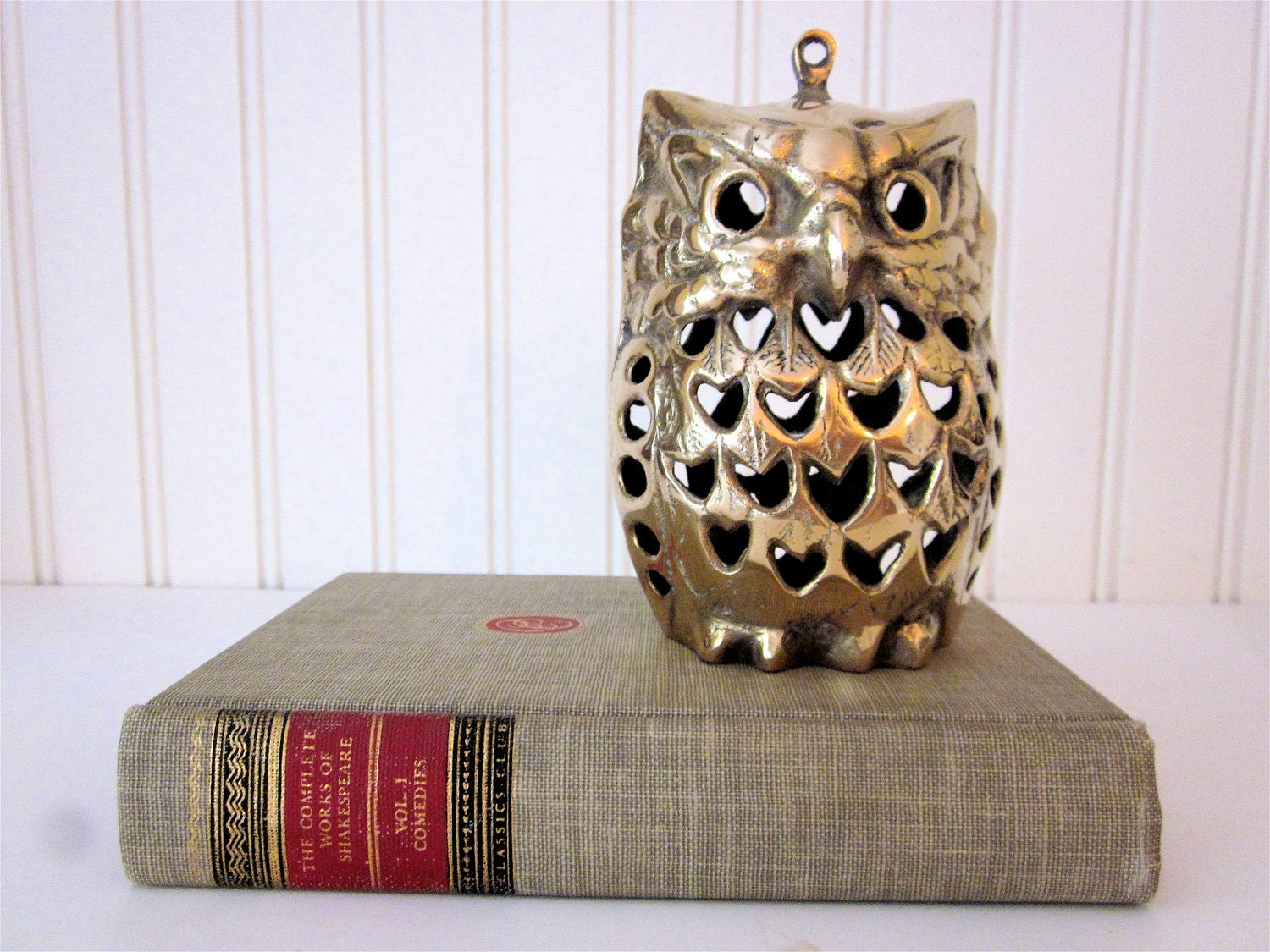 Vintage brass owl candle holder