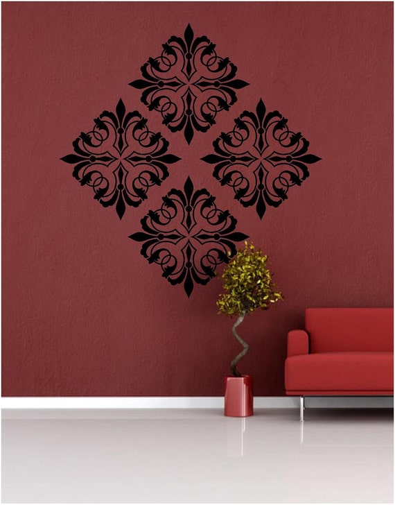 Items similar to Vinyl Wall Art - Elegant Damask Vinyl Decals - set of ...