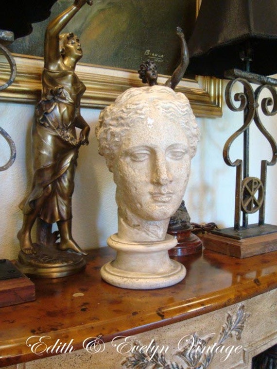 Vintage French Bust Statue Plaster Louvre Museum Lady Bust