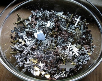 Cross Charms and Pendants Grab Bag - bag of 25 - 30 charms - C1294