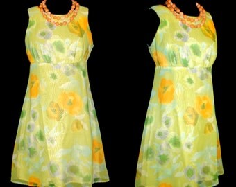 Vintage 1960s Dress Retro Bohemian XS Goddess Bo-ho Mad Men Pinup Bombshell Garden Party Rockabilly