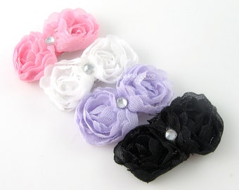 Newborn Hair Clips - infant hair clips - hair clips for babies - baby hair bows - chiffon and pearl - small hair clips - small hair bows