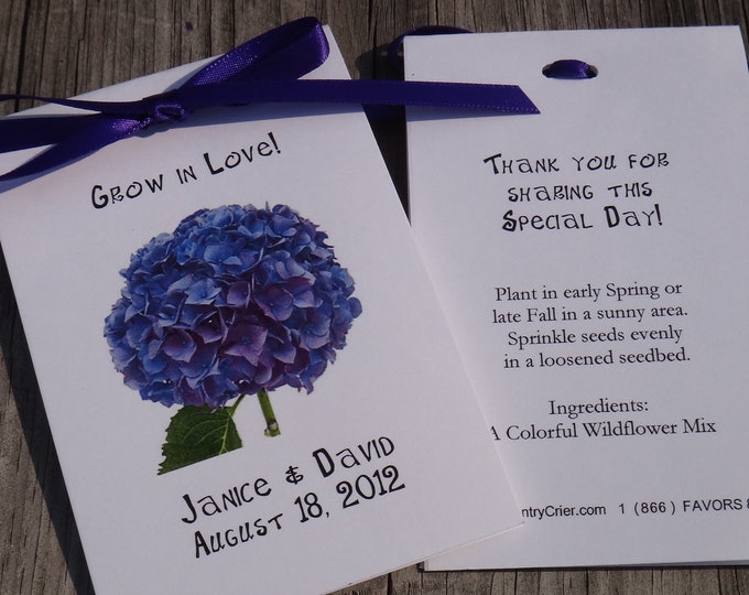 Purple Hydrangea Design on Front~Wildflower seeds Inside. Perfect for Bridal Shower or Wedding SALE CIJ Christmas in July