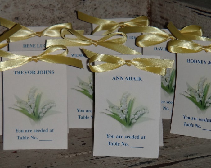 Lily of the Valley Design w/ Wildflower Seeds Place Cards Printed with Guest Names..You are Seeded at ....Wedding Seeds Party Favors