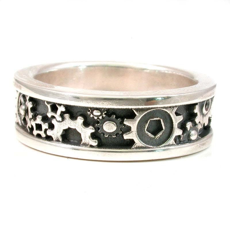 Mens Steampunk Gear Ring Sterling Silver