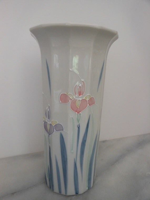 Porcelain Iris Vase OTAGIRI Japan 9 Inch Flared by PatziPlace