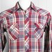 Vintage Men's Red, Maroon, Gray & Cream Striped Flannel Western Pearl Snap Shirt - Long Sleeve, Size L