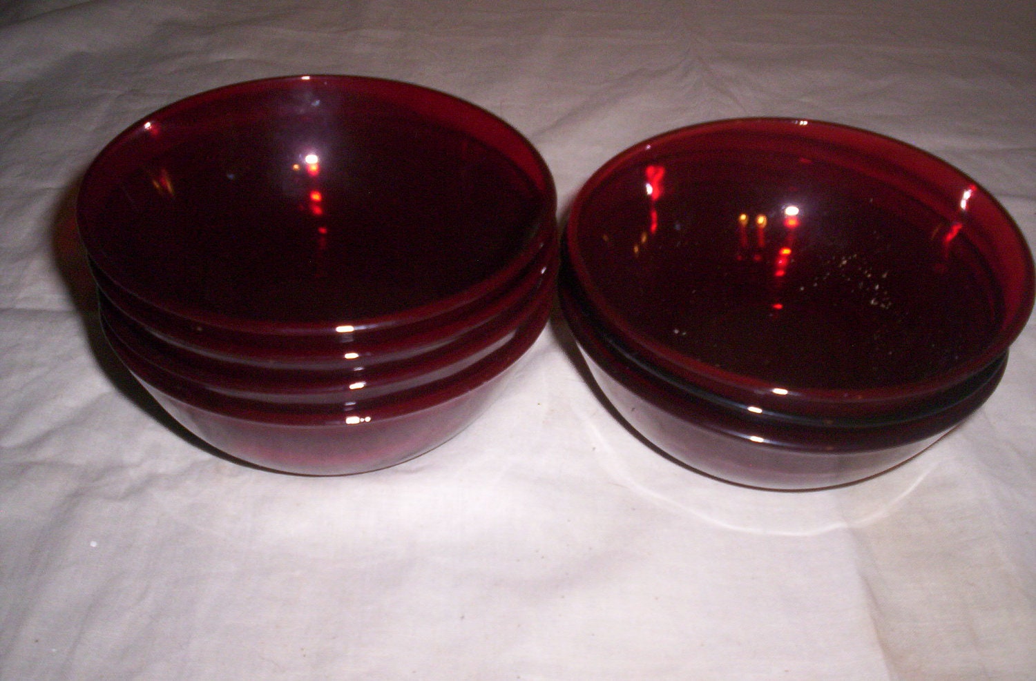 7 vintage anchor hocking ruby red berry bowls