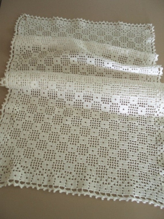 Large Rectangular Filet Crochet Table Runner Dresser Scarf