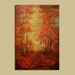 Distressed Painting, 24 x 36. Red Fall Trees with elegant rustic mood, fine art paintings