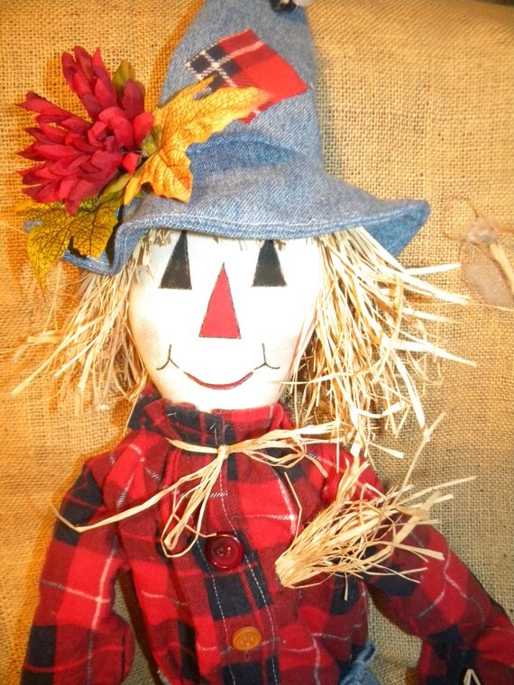 Handmade scarecrow Rag doll 37 inches. Great fall Decoration