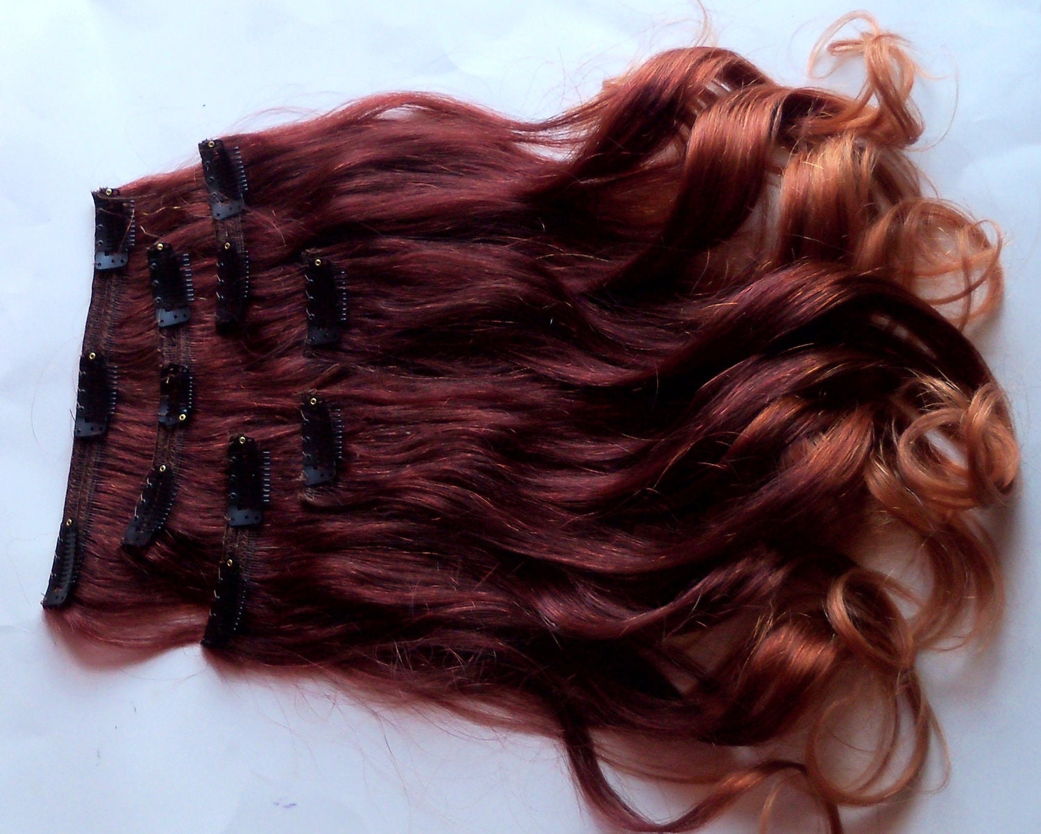 18 inch Ombre Red Auburn to Gold Blonde Clip Fade Clip in 100%