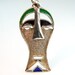 Sterling Enamel Mask Pendant Sculptural with Basse Taille Blue Green Black Enamel Tribal